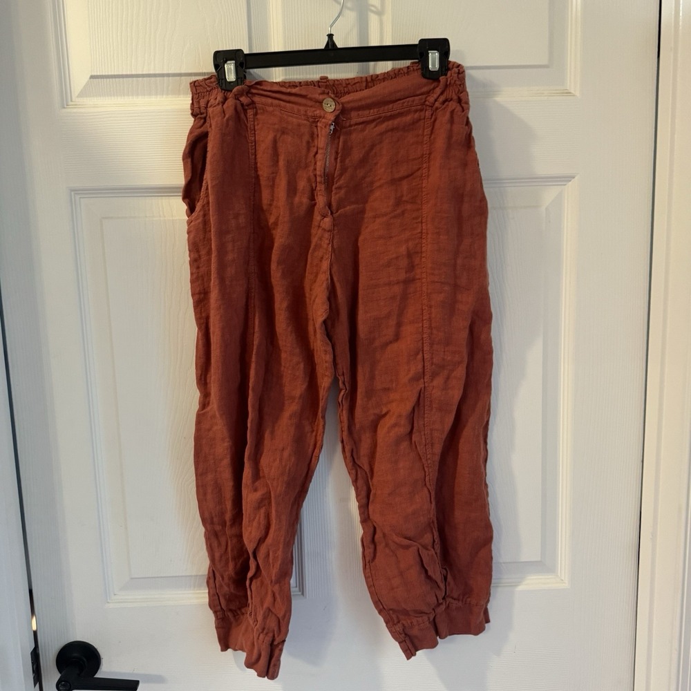 Lagenlook  Land Down Under Rust Tone Pants Linen 100% Made In Italy Size L